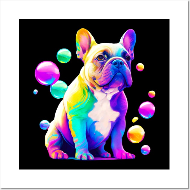 French Bulldog Colorful Art Bubbles Painting Wall Art by qminati